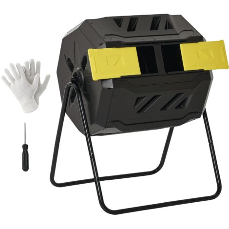 Outsunny 160L Tumbling Compost Bin Outdoor Dual Chamber 360° Rotating Yellow