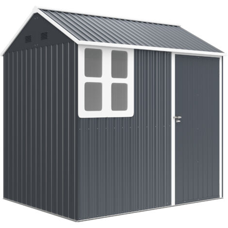 Outsunny 7 x 6 ft Metal Garden Shed Outdoor Storage Shed w/ Door, Dark Grey