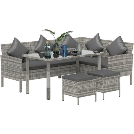 Outsunny 5Pcs Rattan Dining Corner Sofa Set, Garden Furniture Set, Dark Grey (1/5)