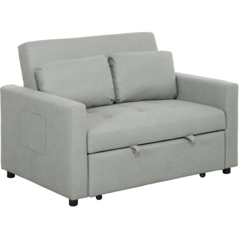 HOMCOM 2 Seater Sofa Bed Convertible Bed Settee with Cushions, Pockets Light Grey