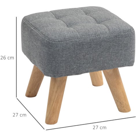 HOMCOM Modern Footstool, Fabric Foot Rest with Rubber Wood Legs, Grey