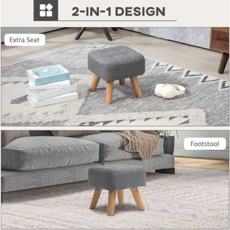 HOMCOM Modern Footstool, Fabric Foot Rest with Rubber Wood Legs, Grey