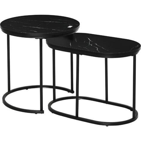 HOMCOM 2 Pcs Modern Coffee Table with Faux Marble Side Accent Tables Black (1/5)