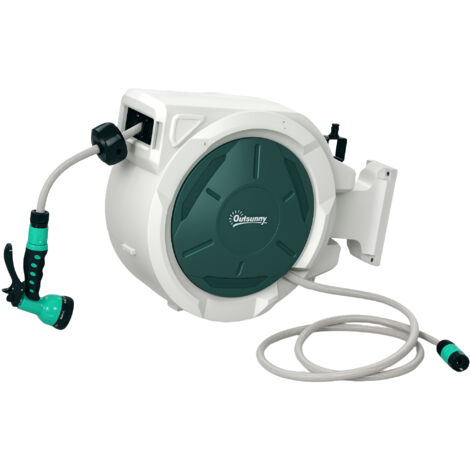 Outsunny Retractable Hose Reel Wall Mounted with Lock, Grey (1/5)