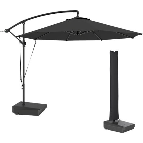 Outsunny Garden Cantilever Parasol with Cover Weighted Base Wind Strap Grey (1/5)