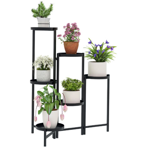 Outsunny 3 Tier Foldable Corner Plant Stand for Indoor Outdoor, Black (1/5)
