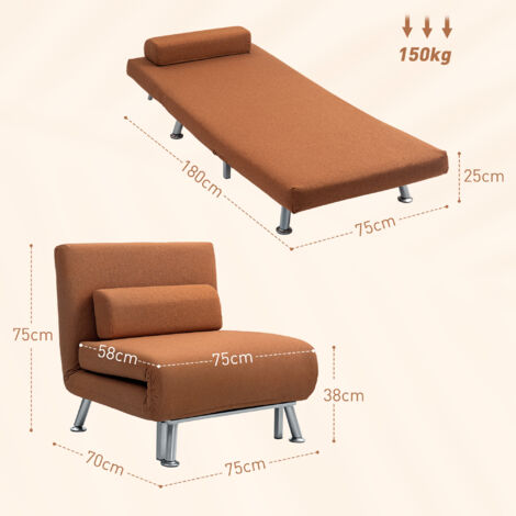 HOMCOM Folding 5 Position Convertible Sleeper Chair Bed Coffee