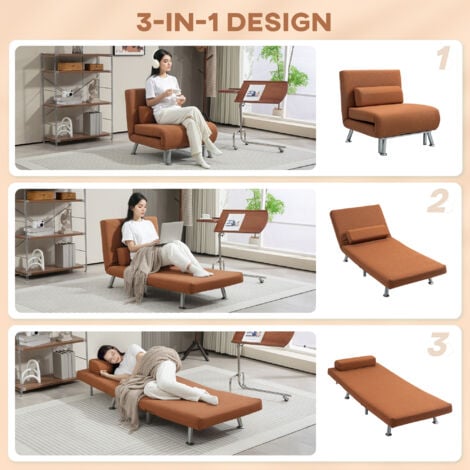HOMCOM Folding 5 Position Convertible Sleeper Chair Bed Coffee