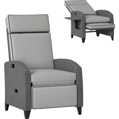 Outsunny Garden Recliner w/ Cushion, Reclining Rattan Chair Light Grey