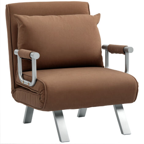 HOMCOM Sofa Bed Foldable Portable Armchair Sleeper Lounge with Pillow Brown