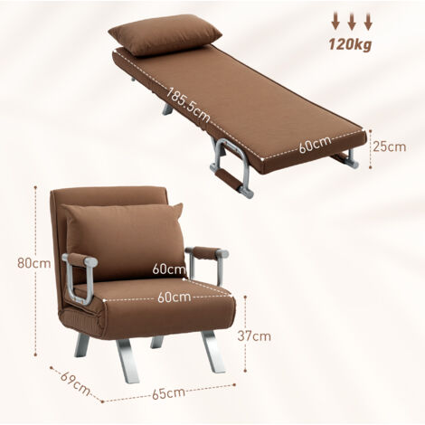HOMCOM Sofa Bed Foldable Portable Armchair Sleeper Lounge with Pillow Brown