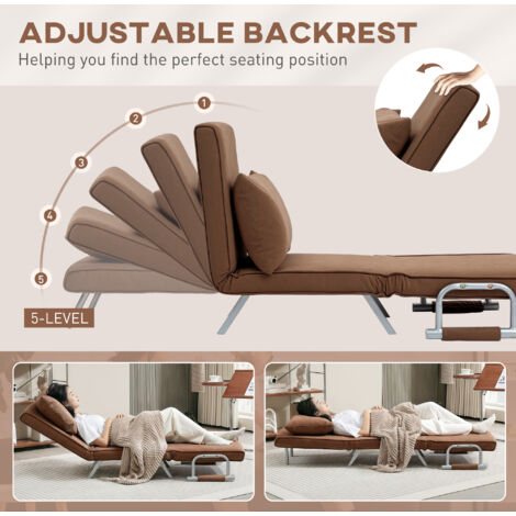 HOMCOM Sofa Bed Foldable Portable Armchair Sleeper Lounge with Pillow Brown