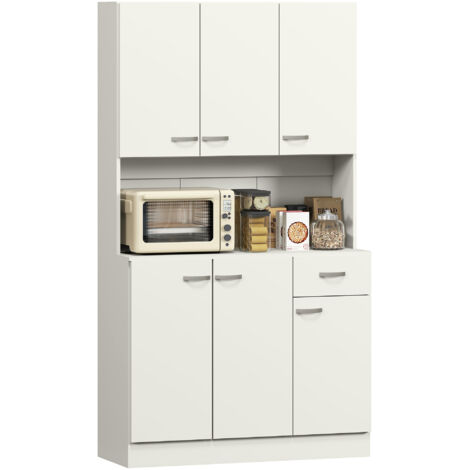 HOMCOM Freestanding Kitchen Cupboard, Storage Cabinet with Doors Cream White