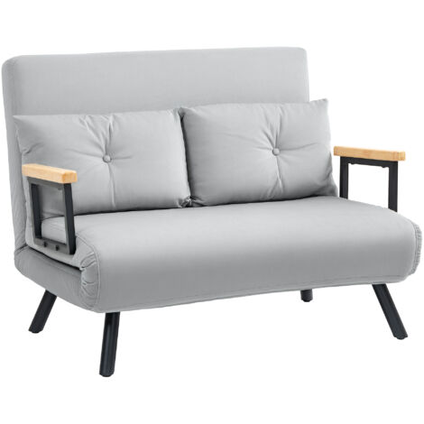 HOMCOM Click Clack Bed Settee for Living Room, Guest Room Light Grey-Two Seater