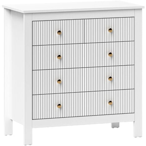 HOMCOM Fluted Bedroom Chest of Drawers w/ 5 Drawers Gold Tone Handles White
