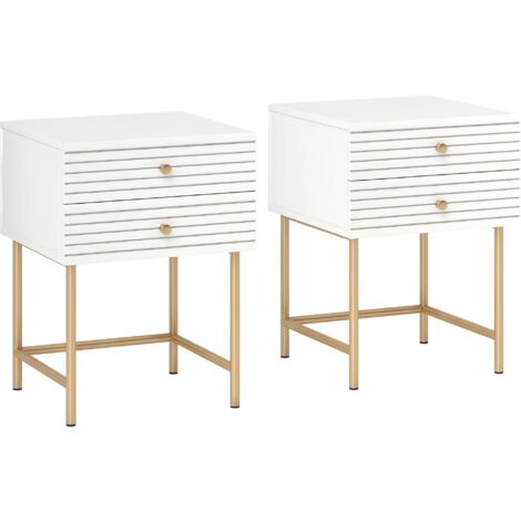 HOMCOM Bedside Tables Set of 2 with 2 Drawers for Bedroom, White