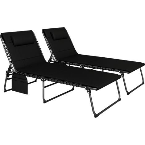 Outsunny Folding Sun Loungers Set of 2, Reclining Sun Bed, Black