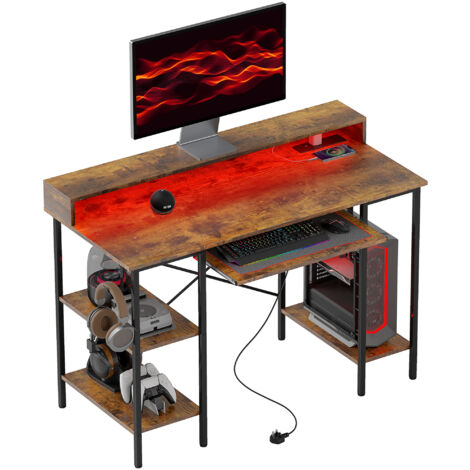 HOMCOM Gaming Desk with Monitor Stand and Sliding Keyboard Tray Rustic ...