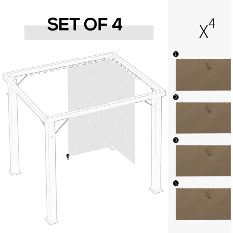 Outsunny Universal Gazebo Replacement Sidewall Set w/ 4 Panels Dark Brown