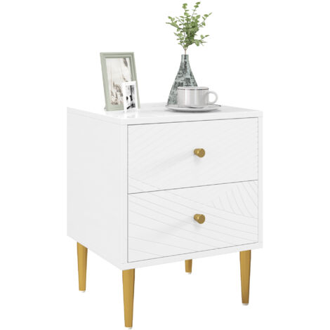 HOMCOM Modern Bedside Table with Drawer, Side Table with Metal Legs, White (1/5)