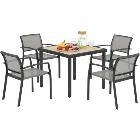 Outsunny 5 Piece Garden Furniture Set with 4 Stackable Armchairs, Grey (1/5)