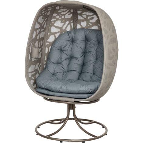 Outsunny Foldable Egg Chair with Cushions, Indoor Outdoor Swivel Lounger, Grey