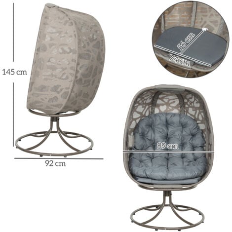 Outsunny Foldable Egg Chair with Cushions, Indoor Outdoor Swivel Lounger, Grey