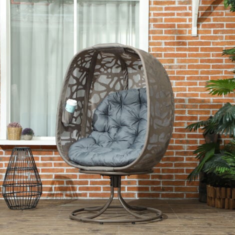 Outsunny Foldable Egg Chair with Cushions, Indoor Outdoor Swivel Lounger, Grey