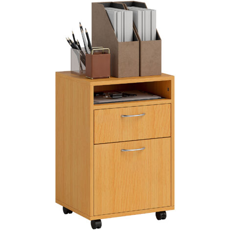 HOMCOM 60cm Filing Cabinet with Drawers and Open Shelf, Natural (1/5)