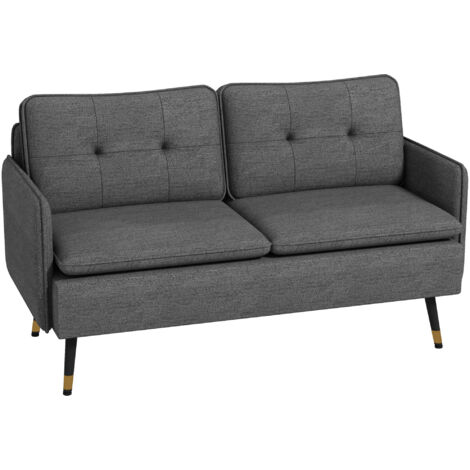 HOMCOM Modern Upholstered Two Seater Sofa for Bedroom Living Room Dark Grey