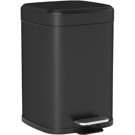 HOMCOM Kitchen Pedal Bin, Metal Rubbish Bin with Soft-close Lid 12L-Black