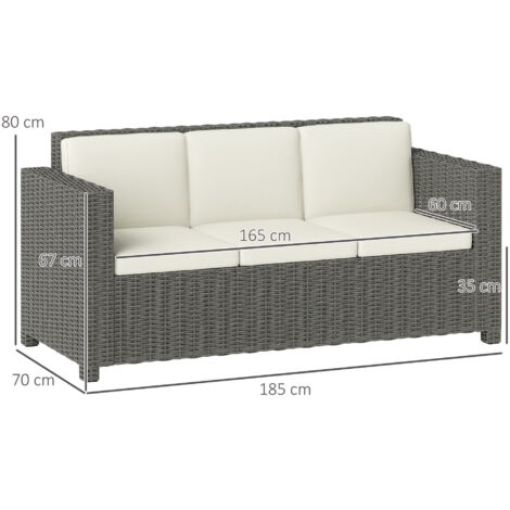 Outsunny Rattan Wicker 3-seater Sofa Chair Patio Furniture w/ Cushion Cream White