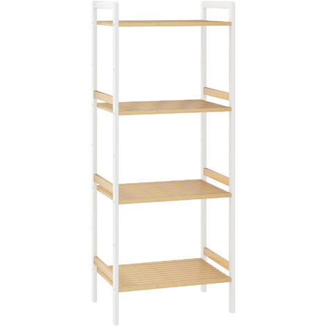 HOMCOM 4-Tier Bamboo Bathroom Shelf with Adjustable Rack, Natural, White (1/5)
