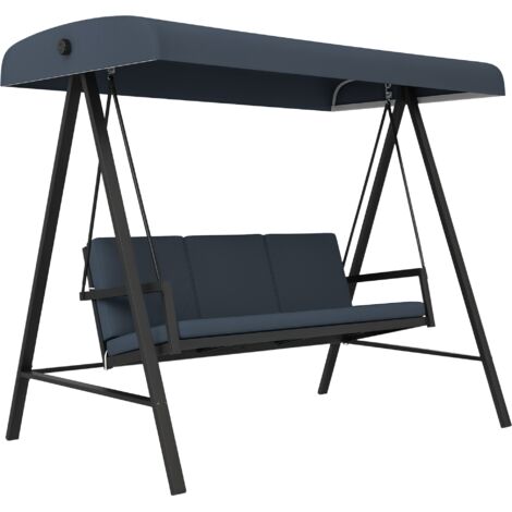 Outsunny 3 Seater Garden Swing Chair with Adjustable Canopy and Cushions Dark Grey