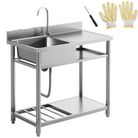 HOMCOM Outdoor Kitchen Sink Unit with Cold and Hot Water Pipe