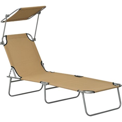 Outsunny Folding Chair Sun Lounger w/ Sunshade Garden Recliner Hammock Tan
