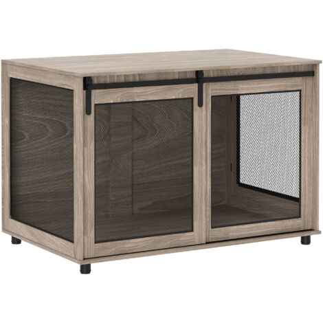 PawHut Dog Crate Furniture w/ Sliding Door, for XL Dogs, Brown (1/5)