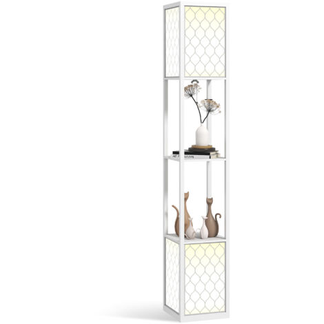 HOMCOM 2-Light Modern Floor Lamp with Shelves for Living Room, Bedroom, White