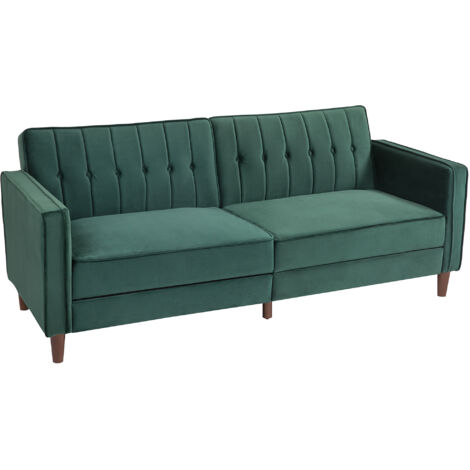 HOMCOM Convertible Sofa Futon Velvet-Touch Tufted Couch Sofa Bed Split Back Green