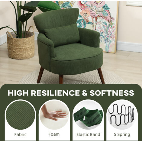 HOMCOM Armchair with Padded Seat and Backrest for Living Room, Green