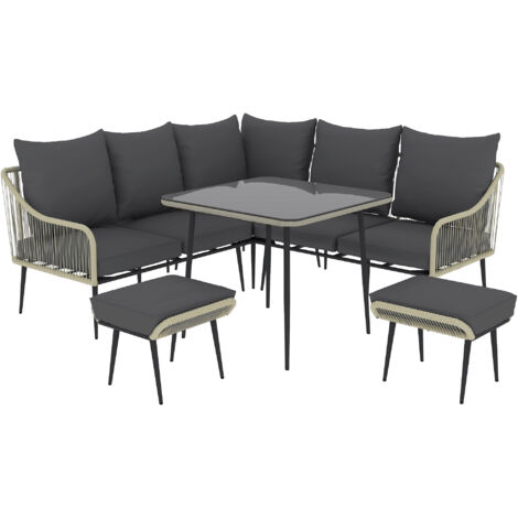 Outsunny 6 Piece Garden Furniture Set Garden Sofa with Cushions, Light Grey (1/5)
