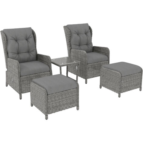 Outsunny Recliner Rattan Garden Furniture w/ Two-tier Table, Light Grey (1/5)