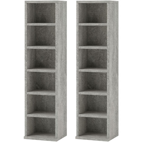 HOMCOM Set of 2 CD Storage Units with Adjustable Shelves Cement Grey (1/5)