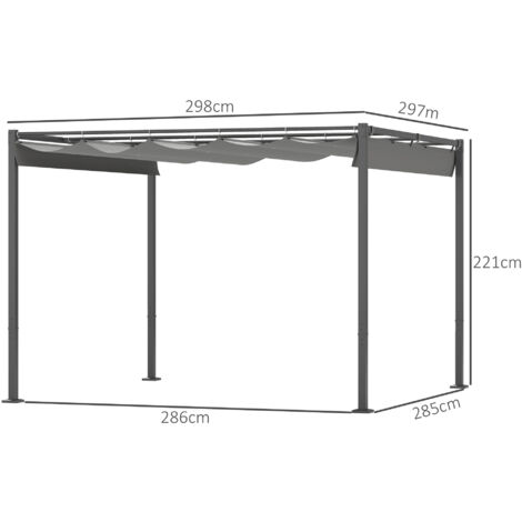 Outsunny 3 x 3(m) Garden Pergola with Retractable Roof, UPF30+, Grey