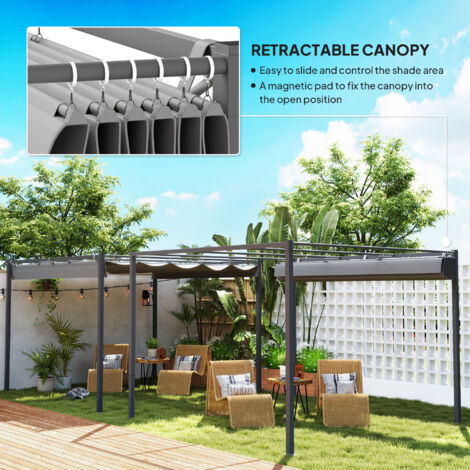 Outsunny 3 x 3(m) Garden Pergola with Retractable Roof, UPF30+, Grey