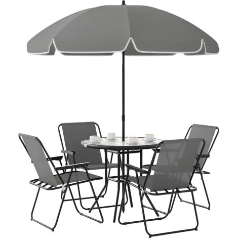 Outsunny 6 Pieces Garden Furniture Set with Parasol, Folding Chairs, Grey (1/5)