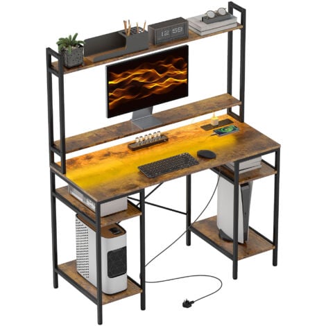 HOMCOM Computer Desk Home Office Desk with Monitor Stand, Rustic Brown