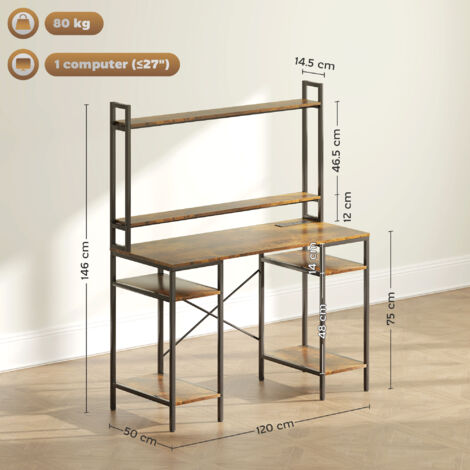 HOMCOM Computer Desk Home Office Desk with Monitor Stand, Rustic Brown