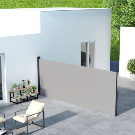 Outsunny Side Awning Retractable, Privacy Screen, 400x180cm, Light Grey