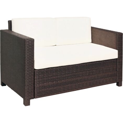 Outsunny Rattan Wicker 2-seat Sofa Loveseat Padded Garden Furniture Brown (1/5)